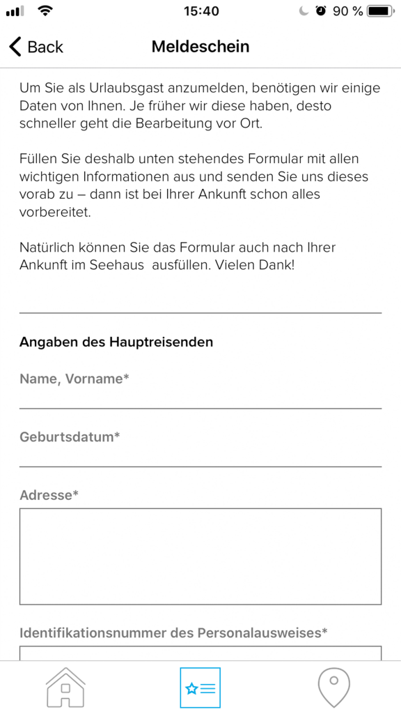 Meldeschein ausfüllen über die digitale Gästemappe von Gastfreund © Gastfreund GmbH