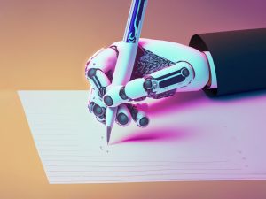 Robot-arm-with-writing-quill-Adobe-Firefly-KI-generated-Gastfreund-GmbH